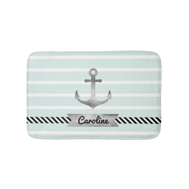 Light Minze Gray Anchor Personalisiert Badematte (Vorderseite)