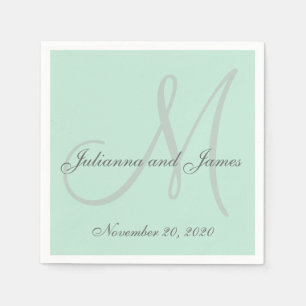 Light Minze Green gefärbtes Monogram Paper Napkins Serviette