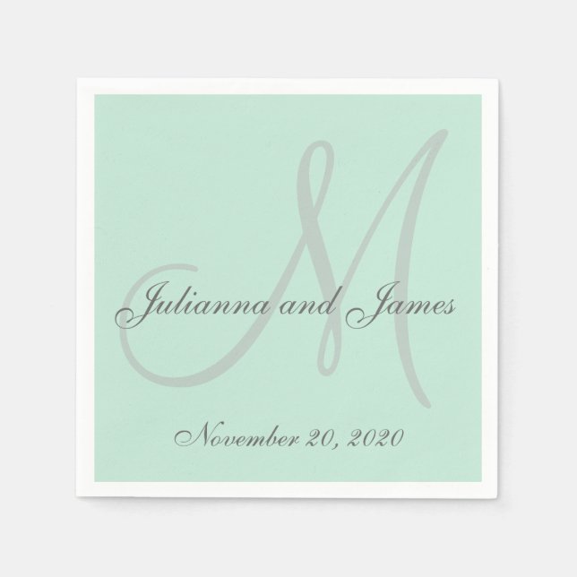 Light Minze Green gefärbtes Monogram Paper Napkins Serviette (Vorderseite)