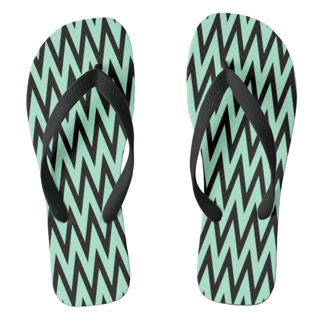 Light Minze Green und Black Zigzag Flip Flops (Fußbett)
