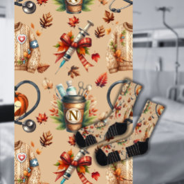 Light Mocha Monogram Nurse Essentials Crew Socks Socken