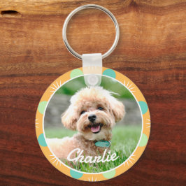 Light Orange Boho Muster Personalisiert Pet Foto Schlüsselanhänger