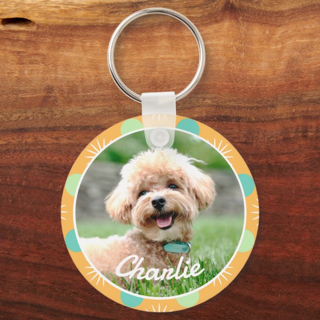 Light Orange Boho Muster Personalisiert Pet Foto Schlüsselanhänger (Vorderseite)