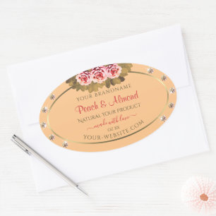 Light Orange Peach Product Label Pink Roses Juwele Ovaler Aufkleber