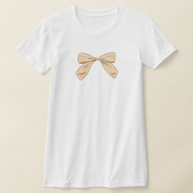 Light Peach Kariert Bow Elegante Baby Dusche Mama T-Shirt (Ablage )