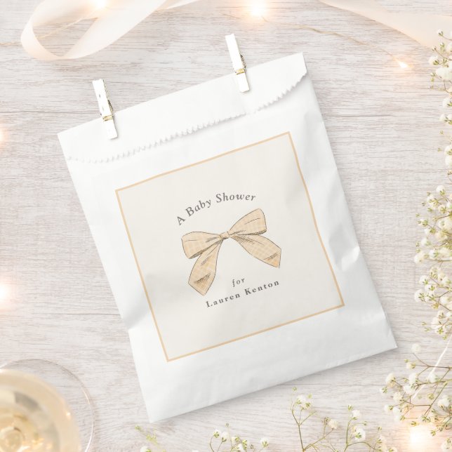Light Peach Kariert Bow Elegante Neutral Baby Dusc Geschenktütchen (Ausgeschnitten)