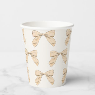 Light Peach Kariert Bow Elegante Neutral Baby Dusc Pappbecher