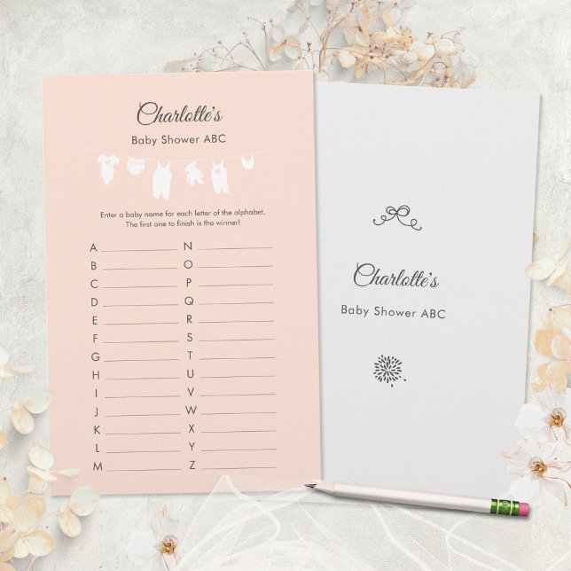 Light Peach Minimalistisch Baby Girl Dusche ABC Sp (Minimalist Peach Baby Girl Shower ABC Game ©Susanne Sachers - Sunny Mind 🌞)