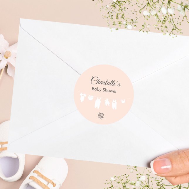 Light Peach Minimalistisch Baby Girl Dusche Runder Aufkleber (Light Peach Minimalist Baby Girl Shower Classic Round Sticker ©Susanne Sachers - Sunny Mind 🌞)