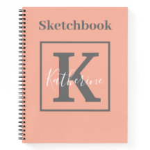 Light Peach Monogram Name Sketchbook Notebook