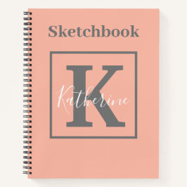 Light Peach Monogram Name Sketchbook Notebook Notizbuch