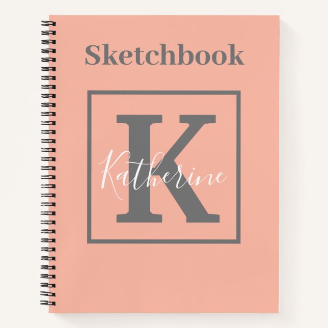 Light Peach Monogram Name Sketchbook Notebook Notizbuch (Vorderseite)