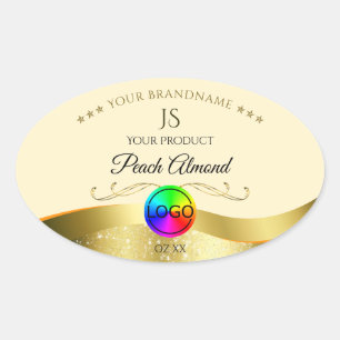 Light Peach Wavy Gold Logo Monogram Étiquette