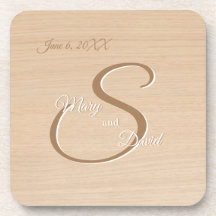 Light Pine Wood Wedding Paper Beverage Coaster