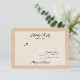 Light Pine Wood Wedding RSVP Card Karte