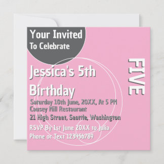 Light Pink 5. Geburtstag Einladung