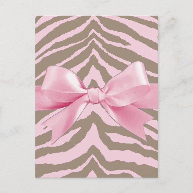 Light Pink and Brown Zebra w/Ribbon Bow Postkarte (Vorderseite)