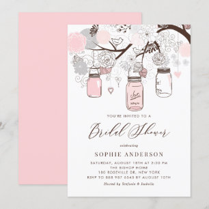 Light Pink and Gray Mason Jars Brautparty Einladung