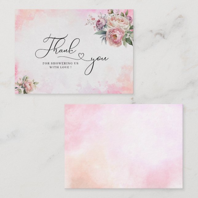 Light Pink Aquarell Blume Kinderdusche Danke Mitteilungskarte (Vorne/Hinten)