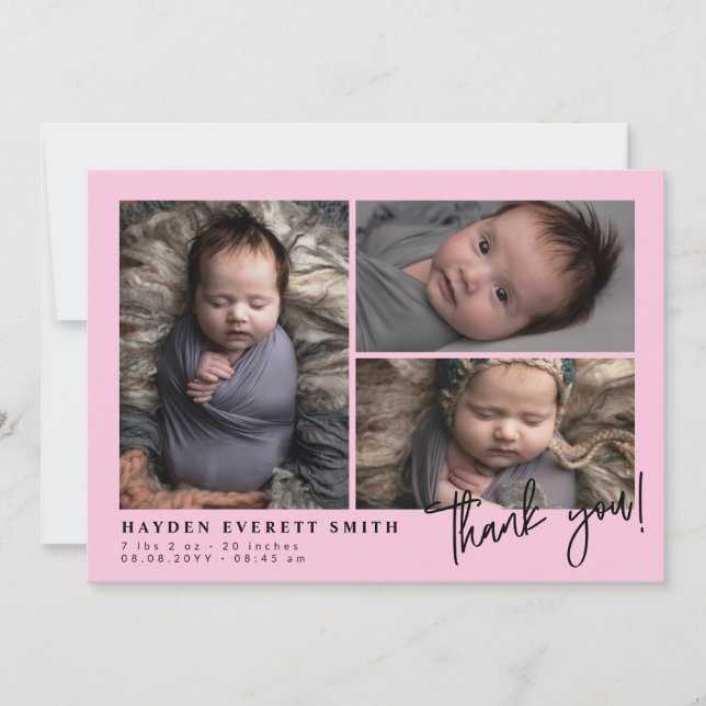 Light Pink Baby Foto Collage Neues Baby Vielen Dan Ankündigung (Vorderseite)