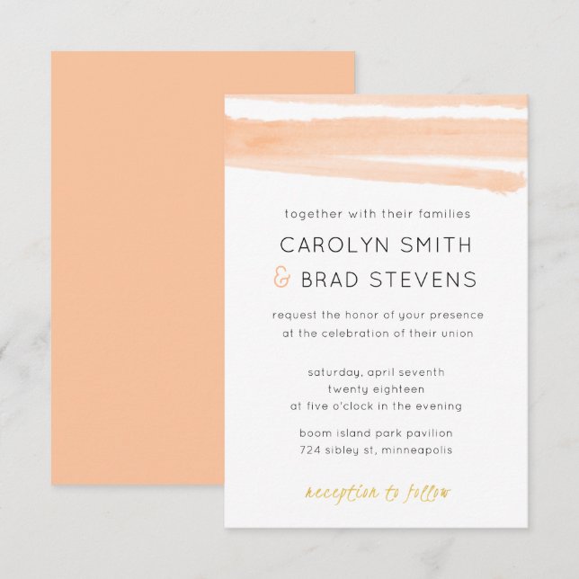 Light Pink Blush Gold Moderne Wasserhymne Hochzeit Einladung (Vorne/Hinten)