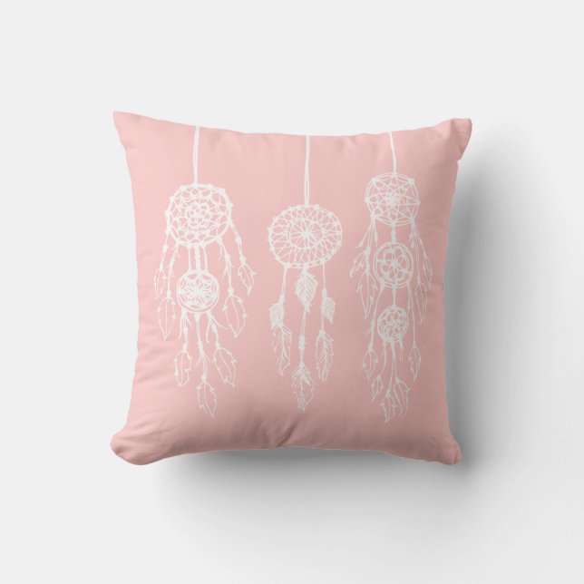 Light Pink Bohemisch Dreamcatchers Kissen (Vorderseite)