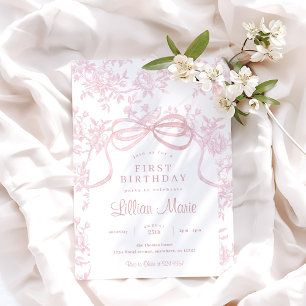 Light Pink Bow und Toile Birthday Einladung
