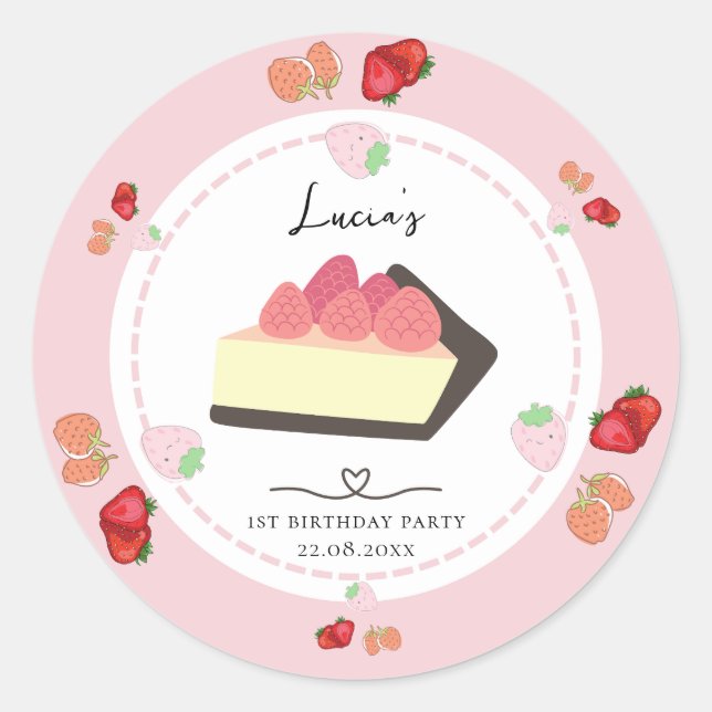 Light Pink Cake & Berry Girl Runder Aufkleber (Vorderseite)