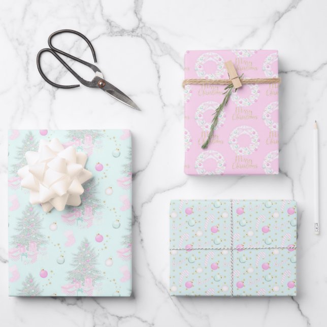 Light Pink Christmas Tree Ornament Geschenkpapier Set (Vorderseite)
