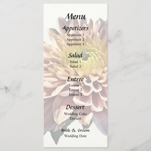 Light Pink Chrysanthemums Wedding Menu Menükarte (Vorderseite)