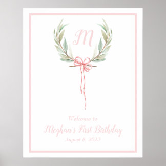 Light Pink Classic Laurel Wappen Begrüßungszeichen Poster