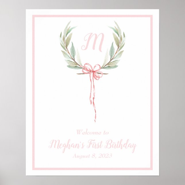 Light Pink Classic Laurel Wappen Begrüßungszeichen Poster (Vorne)