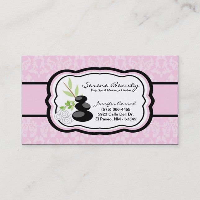 Light Pink Damask Wellness-Center Hot Stones Busin Visitenkarte (Vorderseite)