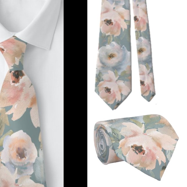 Light Pink Dusty Blue Rose Floral Neck Tys Krawatte (Von Creator hochgeladen)