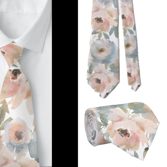 Light Pink Dusty Blue Rose Floral Neck Tys Krawatte (Von Creator hochgeladen)