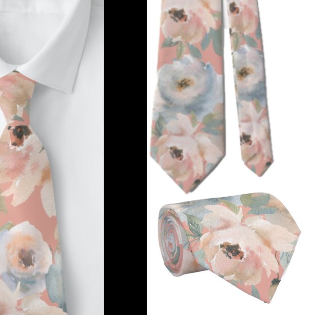 Light Pink Dusty Blue Rose Floral Neck Tys Krawatte (Von Creator hochgeladen)