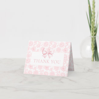 Light Pink Floral Bow Baby Girl Shower Foldable Dankeskarte