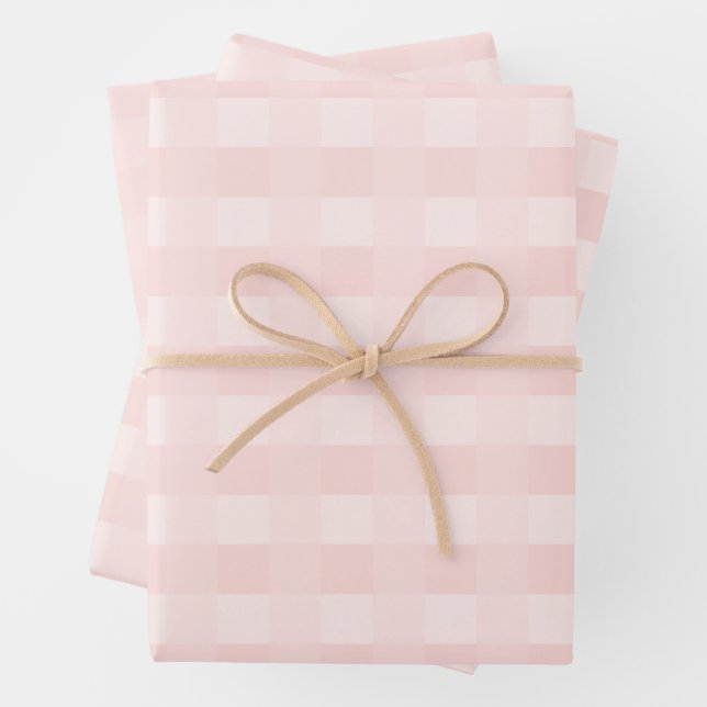 Light Pink Gingham Pattern Wrapping Paper Geschenkpapier Set (Beispiel)