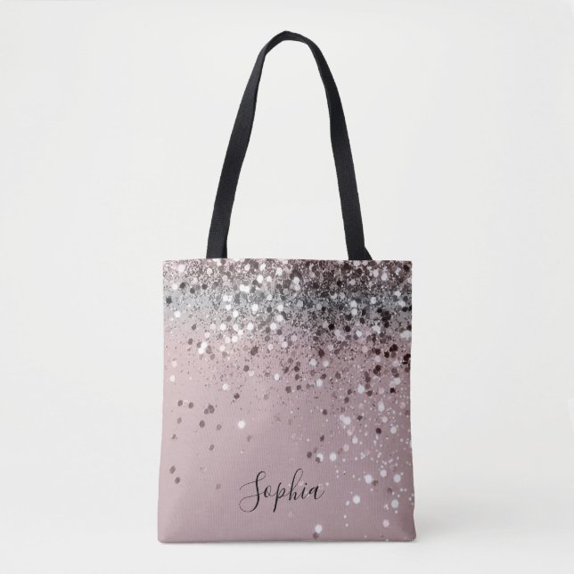 Light Pink Glitzer Girl Monogram Name Totbeutel Tasche (Vorderseite)