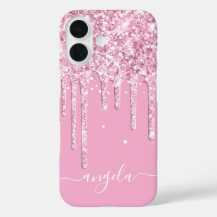 Light Pink Glitzer Tropfen Glam Signatur iPhone 16 Hülle