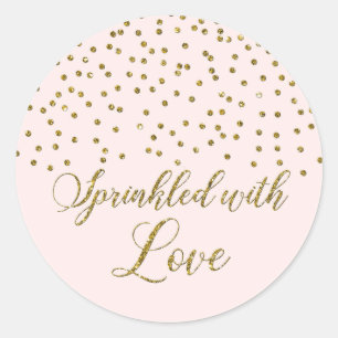 Light Pink Gold Confetti Sprinkler mit Liebe Runder Aufkleber