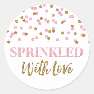 Light Pink Gold Confetti Sprinkler mit Liebe Runder Aufkleber