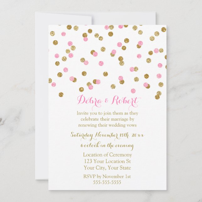 Light Pink Gold Confetti Vow Renewal Einladung (Rückseite)