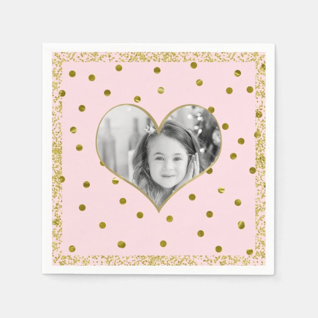 Light Pink Gold Glitzer Herzstück Foto Personalisi Serviette (Vorderseite)