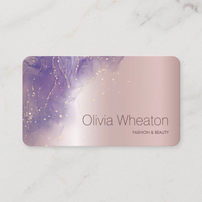 Light Pink Gold und Lila Sparkle Salon Stylist Visitenkarte (Vorderseite)