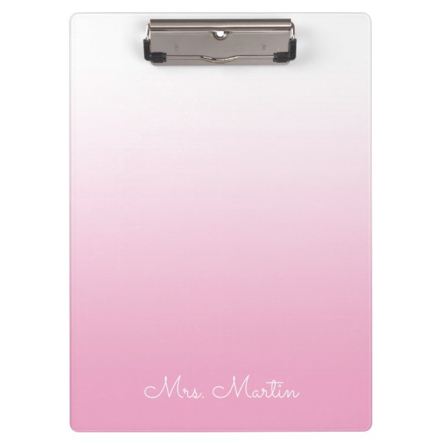 Light Pink Gradient Personalisiert Teacher Klemmbrett (Vorderseite)
