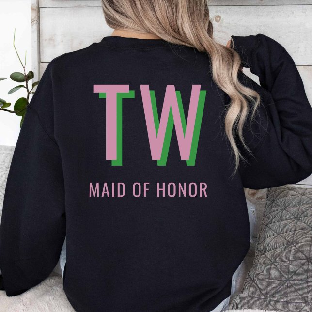 Light Pink + Green Monogram Wedding Party Sweatshirt (Light Pink + Green Monogram Sweatshirt)