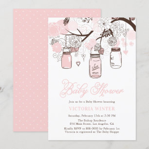 Light Pink Hanging Mason Jars Baby Dusche Einladung