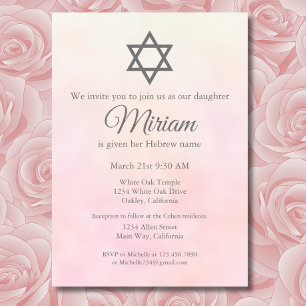 Light Pink Jewish Baby Namemony Zeremonie Simchat  Einladung