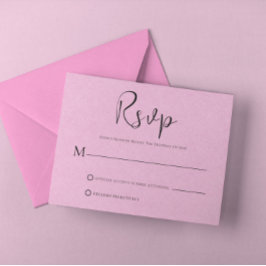 Light Pink Line Einfache RSVP-Karte mit schwarzem Einladung